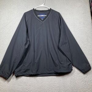 Lands' End Workwear Lined Pullover Men's L‎ Black Windbreaker Jacket Golf V Neck